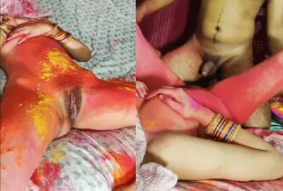 Punjabi sex Holi is enjoyed by the husband and his nude wife.